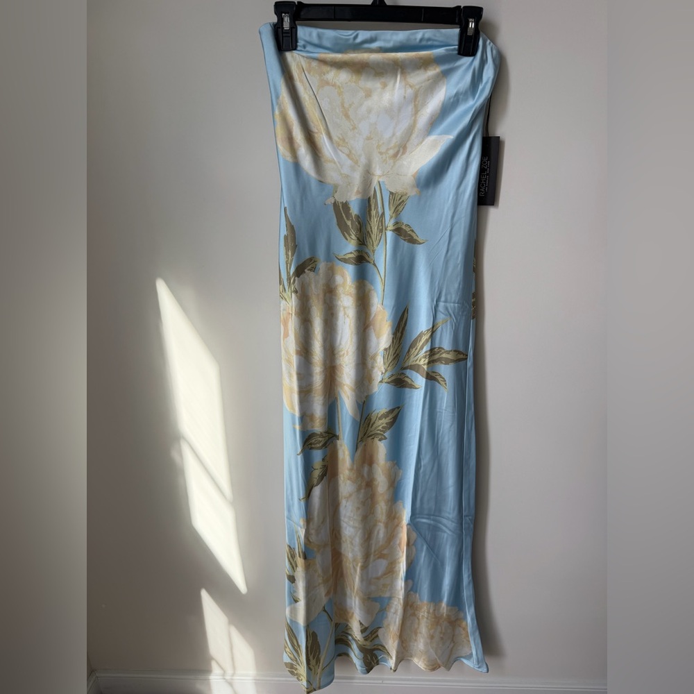 Blue white Floral strapless midi slip dress